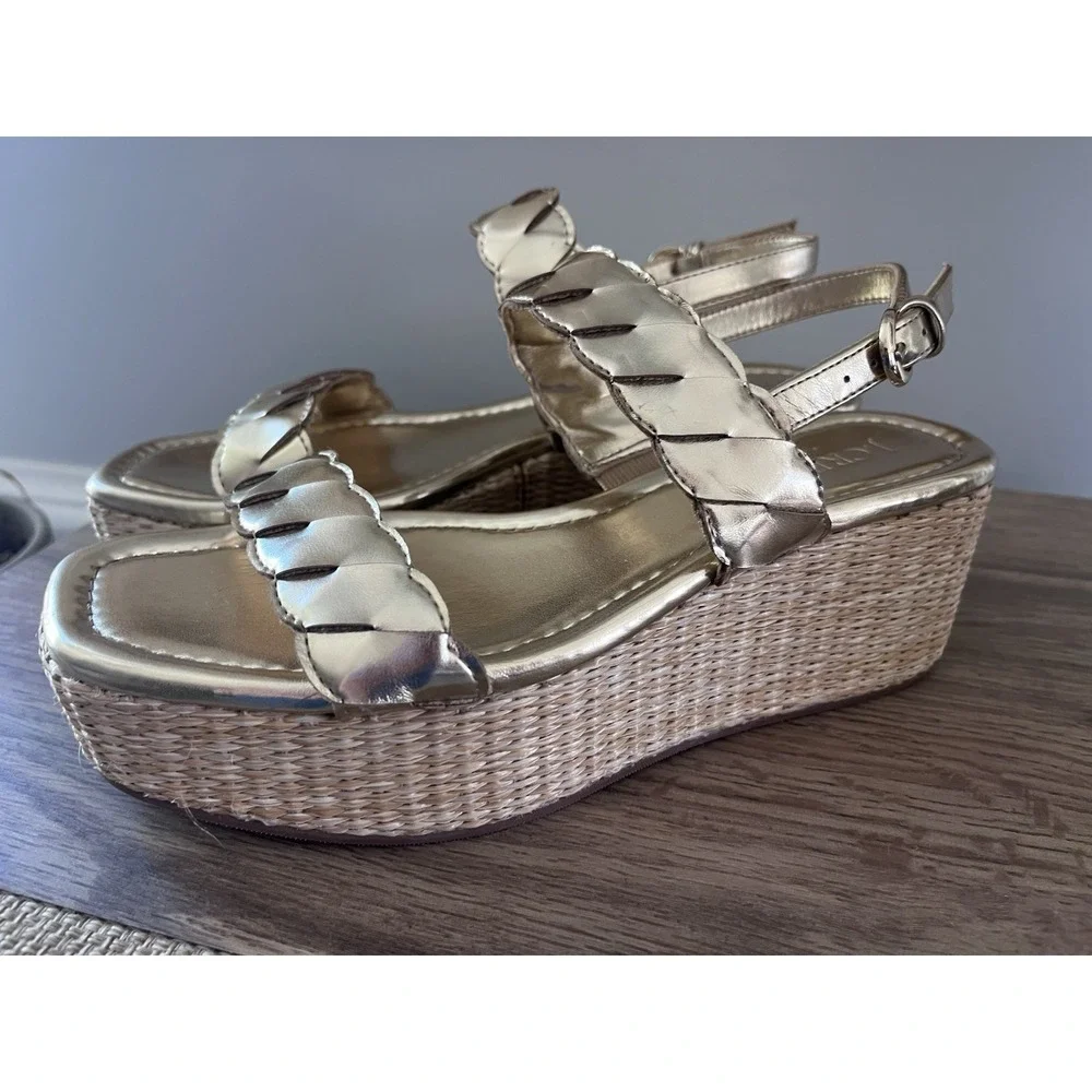 New J.Crew Women's 6 Platform Espadrille Sandal Metallic Gold Sandals W2